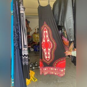 long black and red dress with design